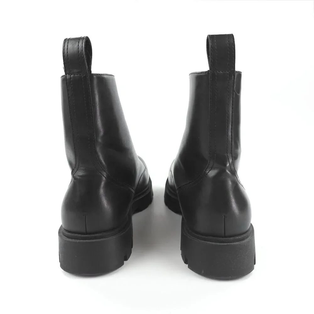 ZARA 100% Leather Lug Sole Zip Front Combat Boots Black Y2k Goth Grunge Indie